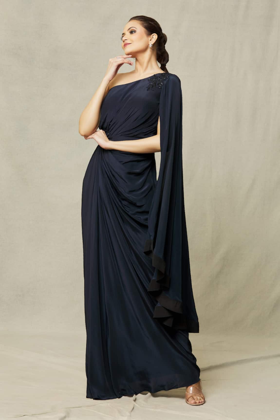 Khwaab by Sanjana Lakhani One Shoulder Draped Gown