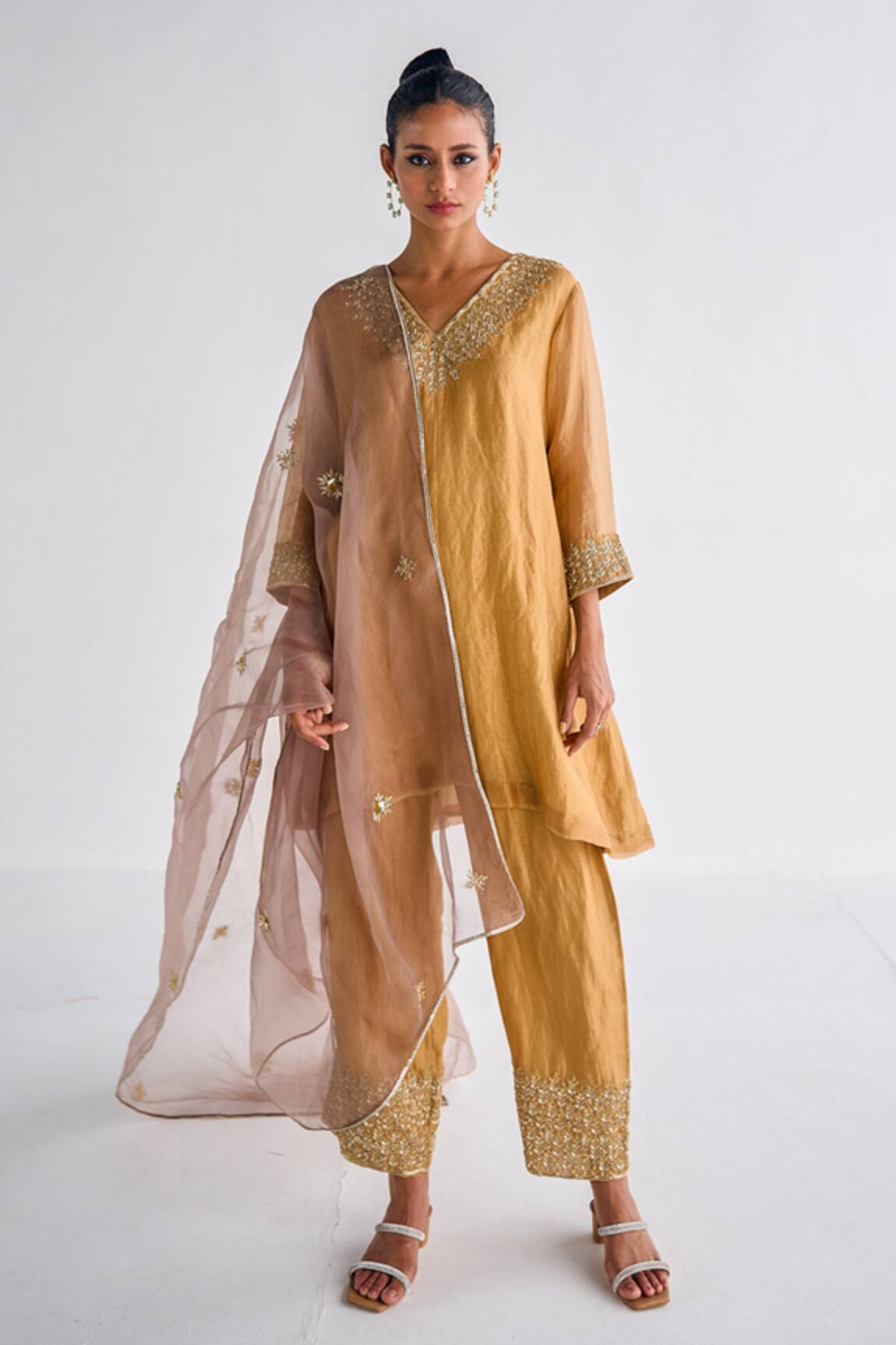 Esha Arora Gold Zardosi Embroidered Kurta Set