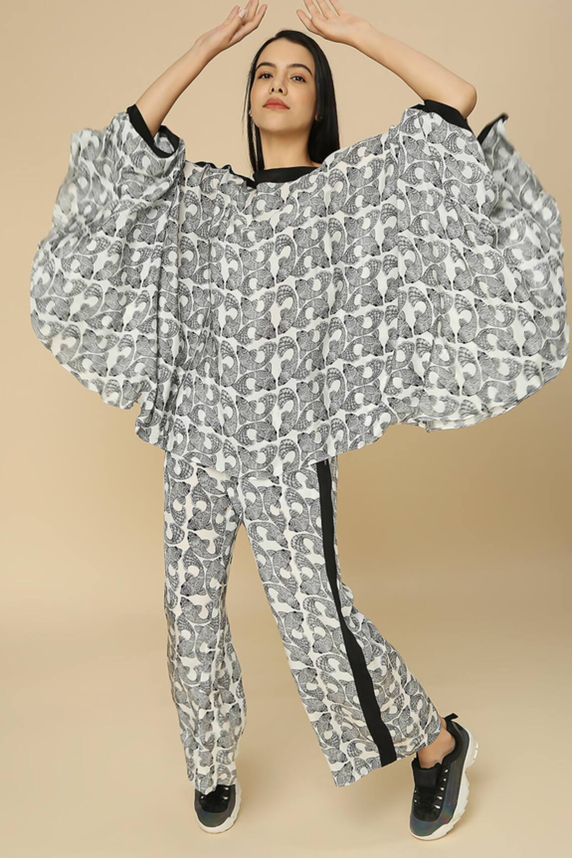 Neha Gursahani Fish Print Kaftan & Pant Set