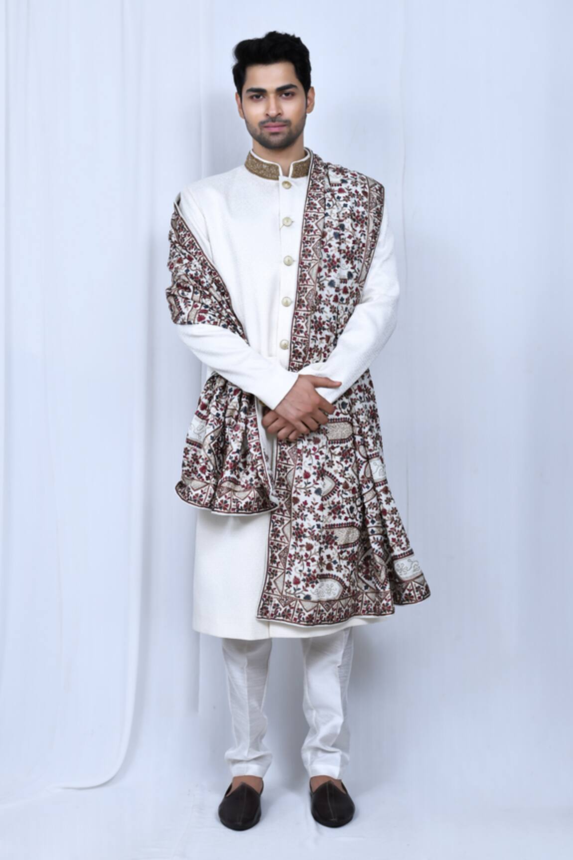 Adara Khan Flower Cluster Embroidered Shawl