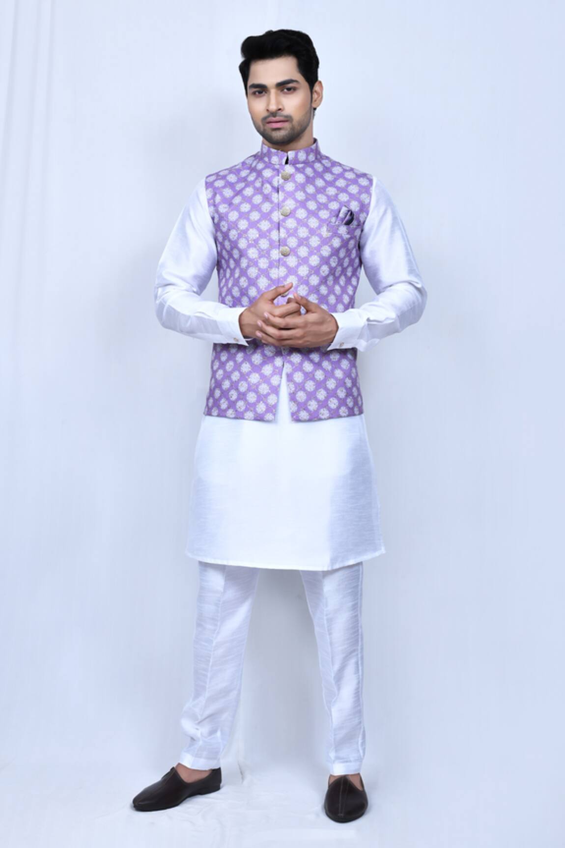 Arihant Rai Sinha Floral Print Bundi & Kurta Set 