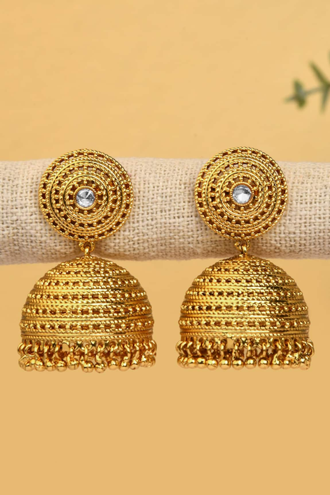 Ahaanya Temple Carved Work Jhumka Earrings