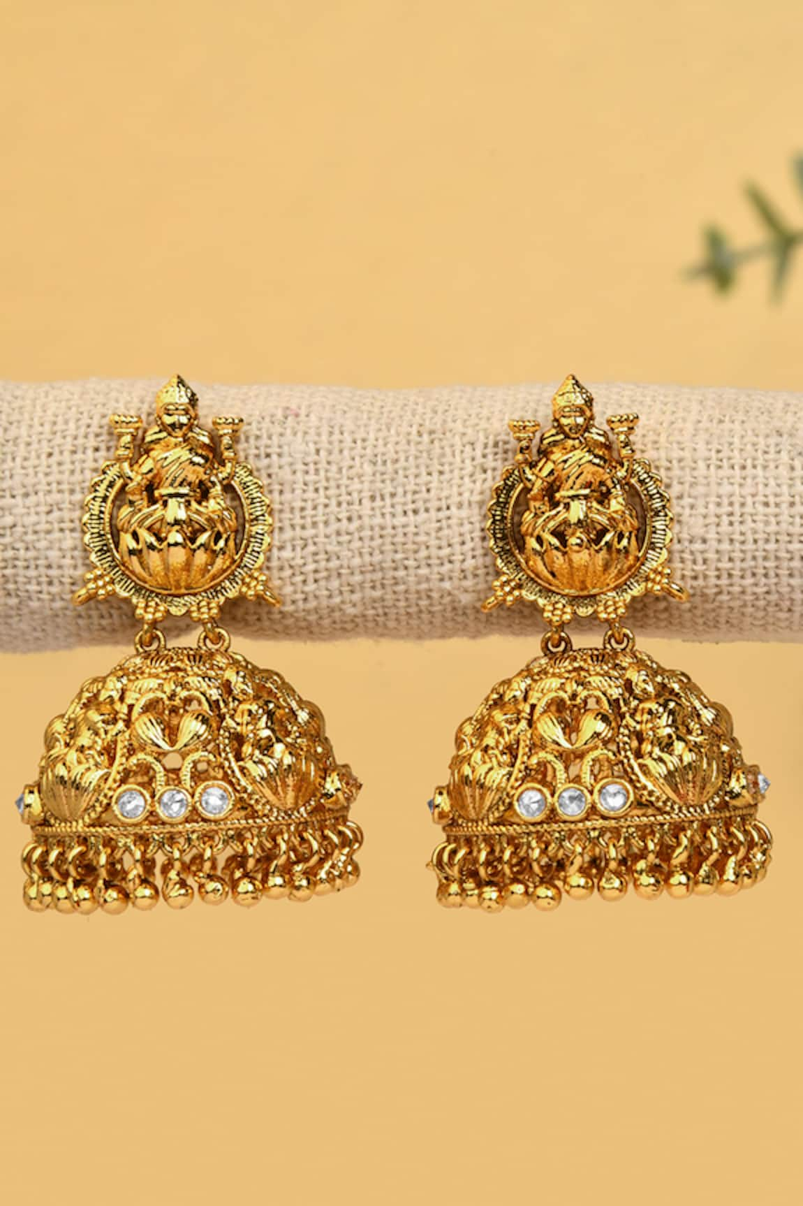 Ahaanya Floral Temple Jhumka Earrings