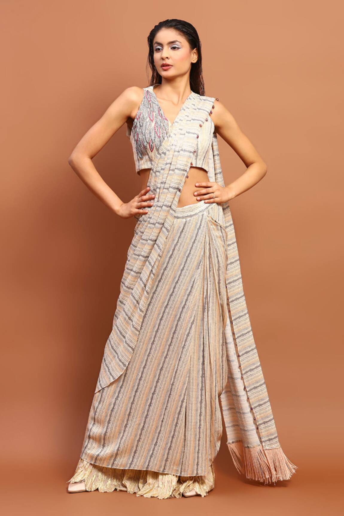 Soniya G Pre-Draped Sequin Embroidered Saree With Blouse