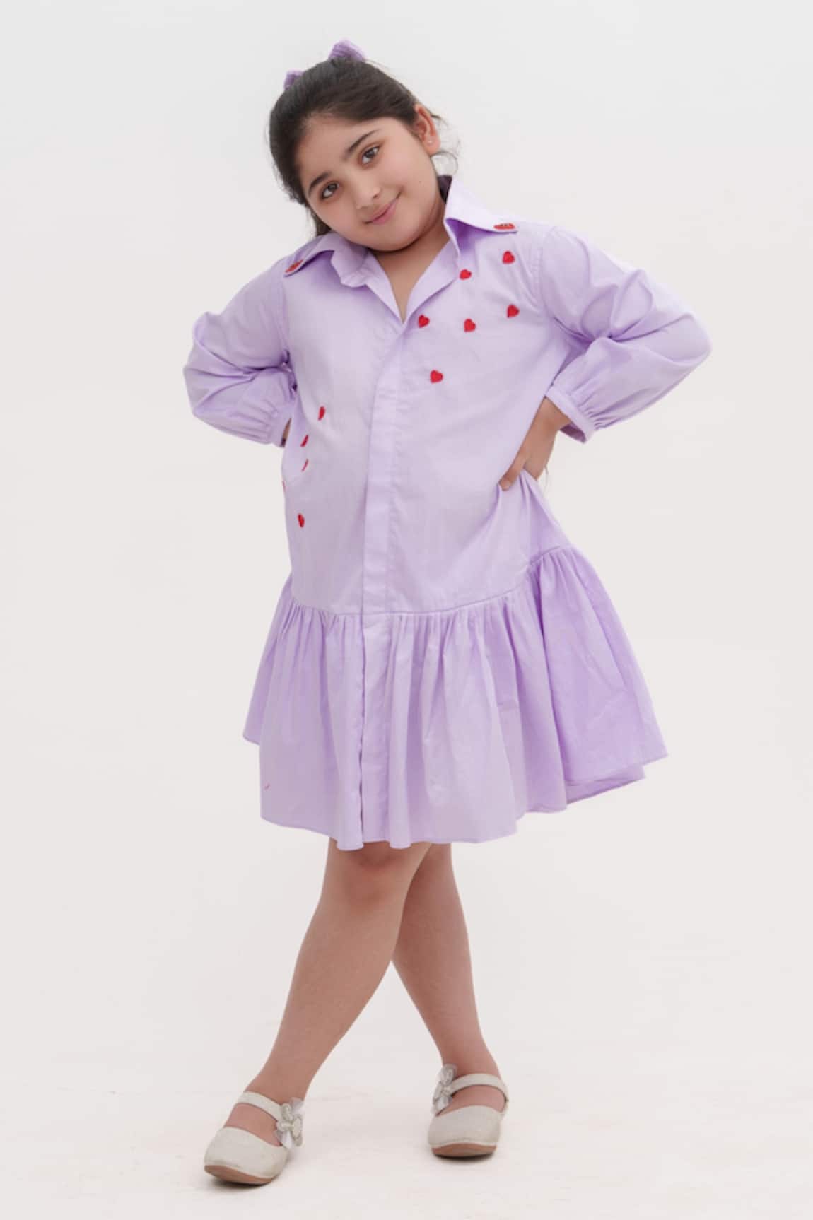 Darleen Kids Couture Cotton Heart Placement Embroidered Dress