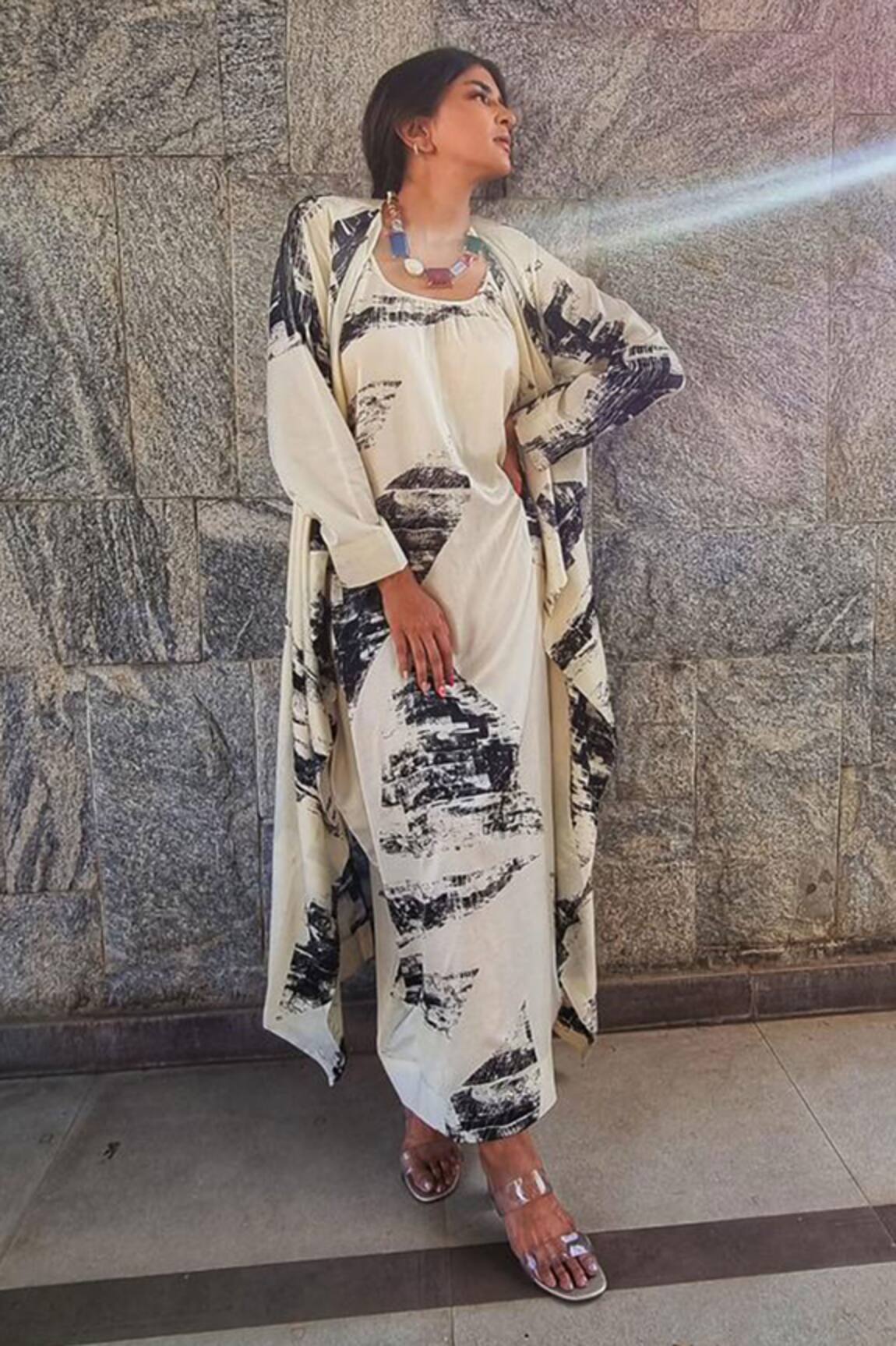 Nouria by Dipti Advait Art Print Dress With Cape