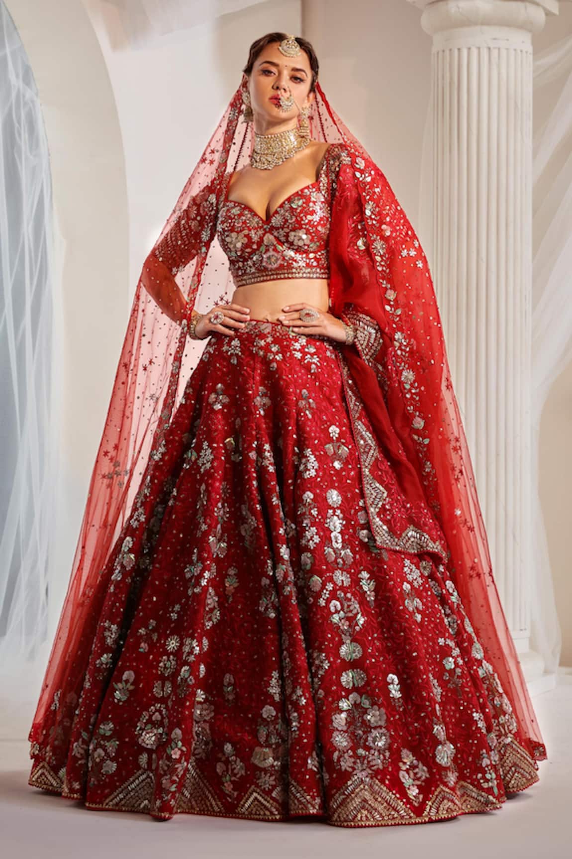 Rachit Khanna 3D Floral Jaal Embroidered Bridal Lehenga Set