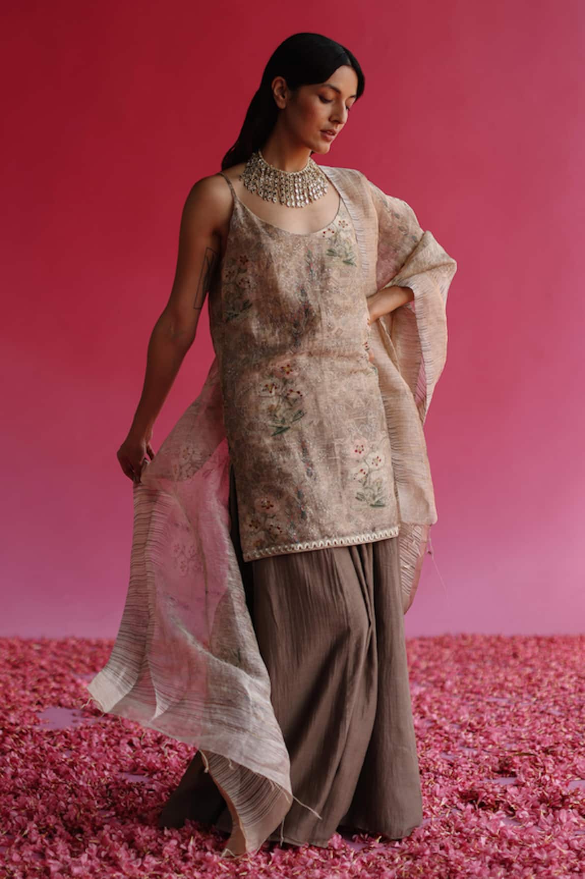Taisha Nanda Handloom Floral Woven Kurta Gharara Set