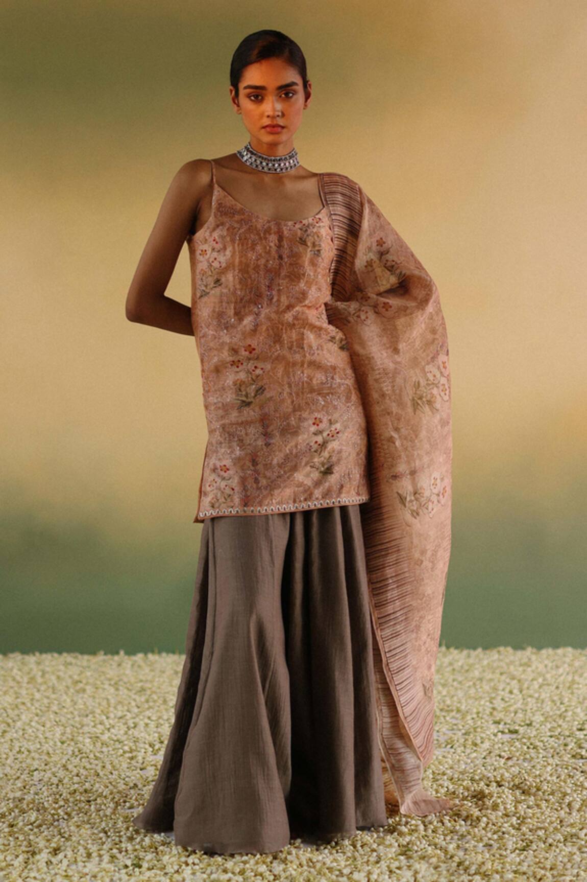 Taisha Nanda Handloom Flower Woven Kurta Gharara Set