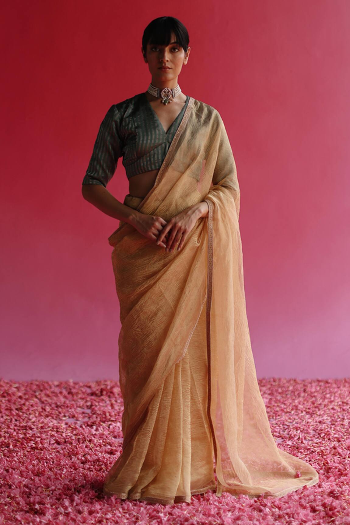 Taisha Yellow Embroidered Saree Set With Blouse