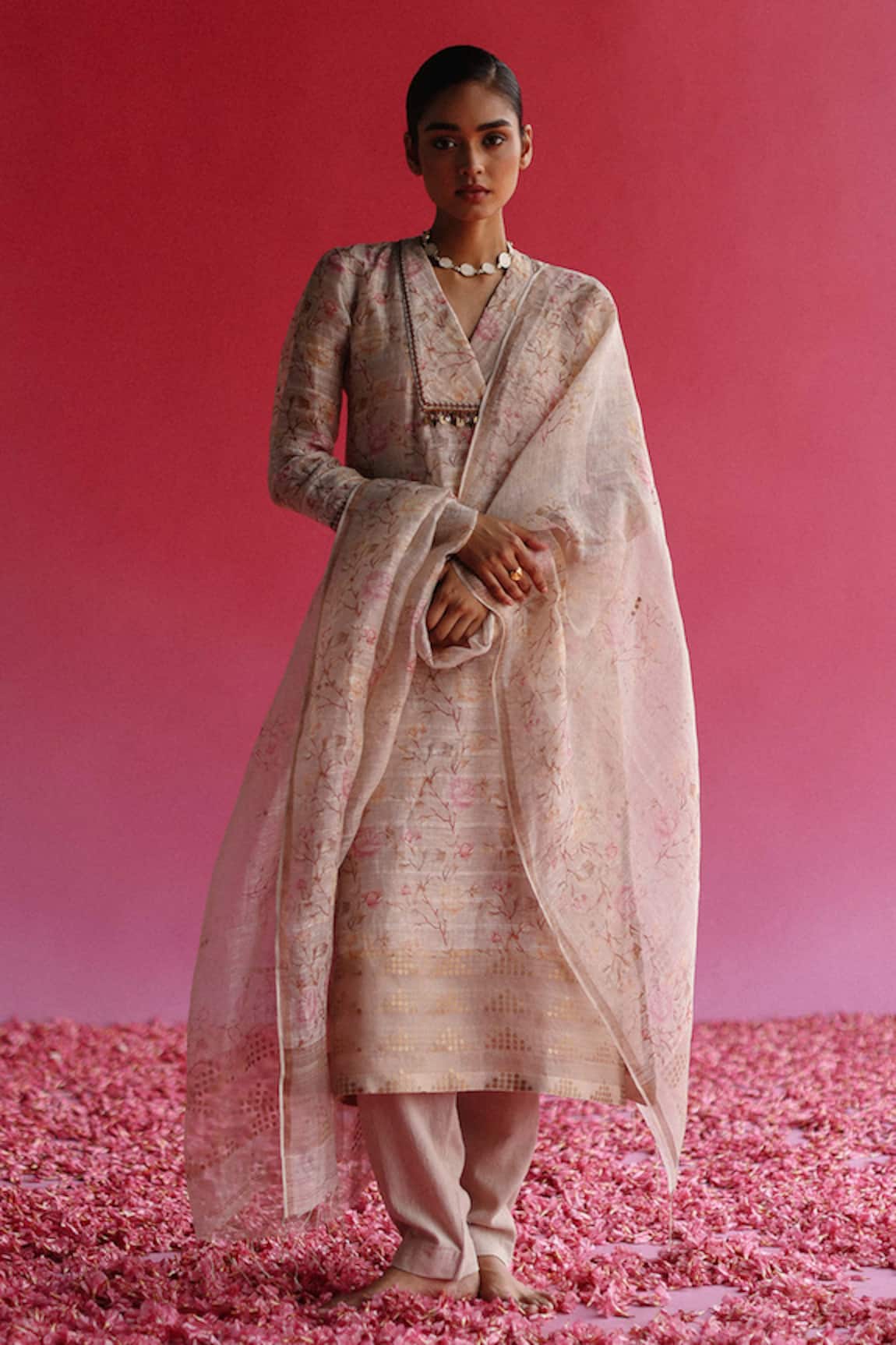 Taisha Gulbag Linen Silk Handloom Kurta Pant Set