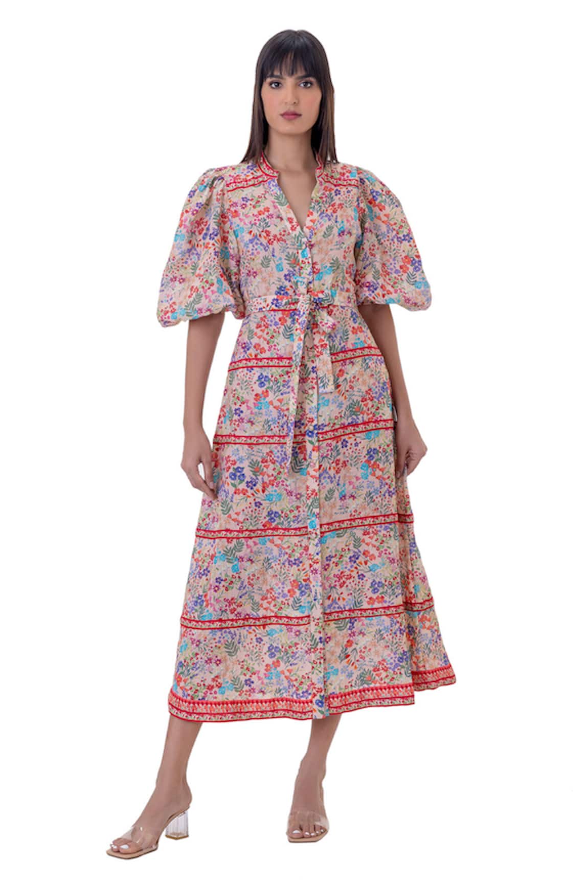 Gaya Linen Floral Print Midi Dress