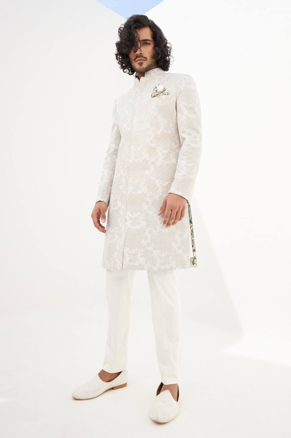 Arjan Dugal Chanderi Silk Zari Embroidered Achkan Set