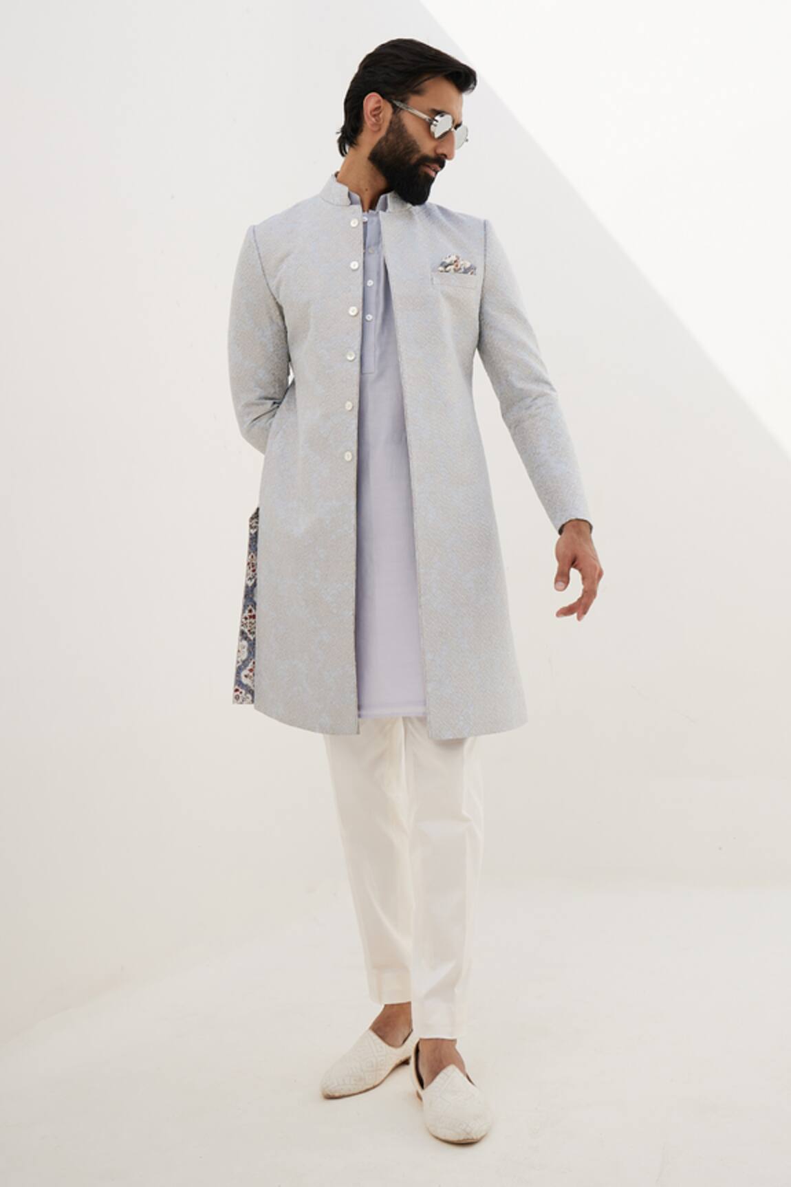 Arjan Dugal Banarasi Silk Zari Embroidered Achkan Set 