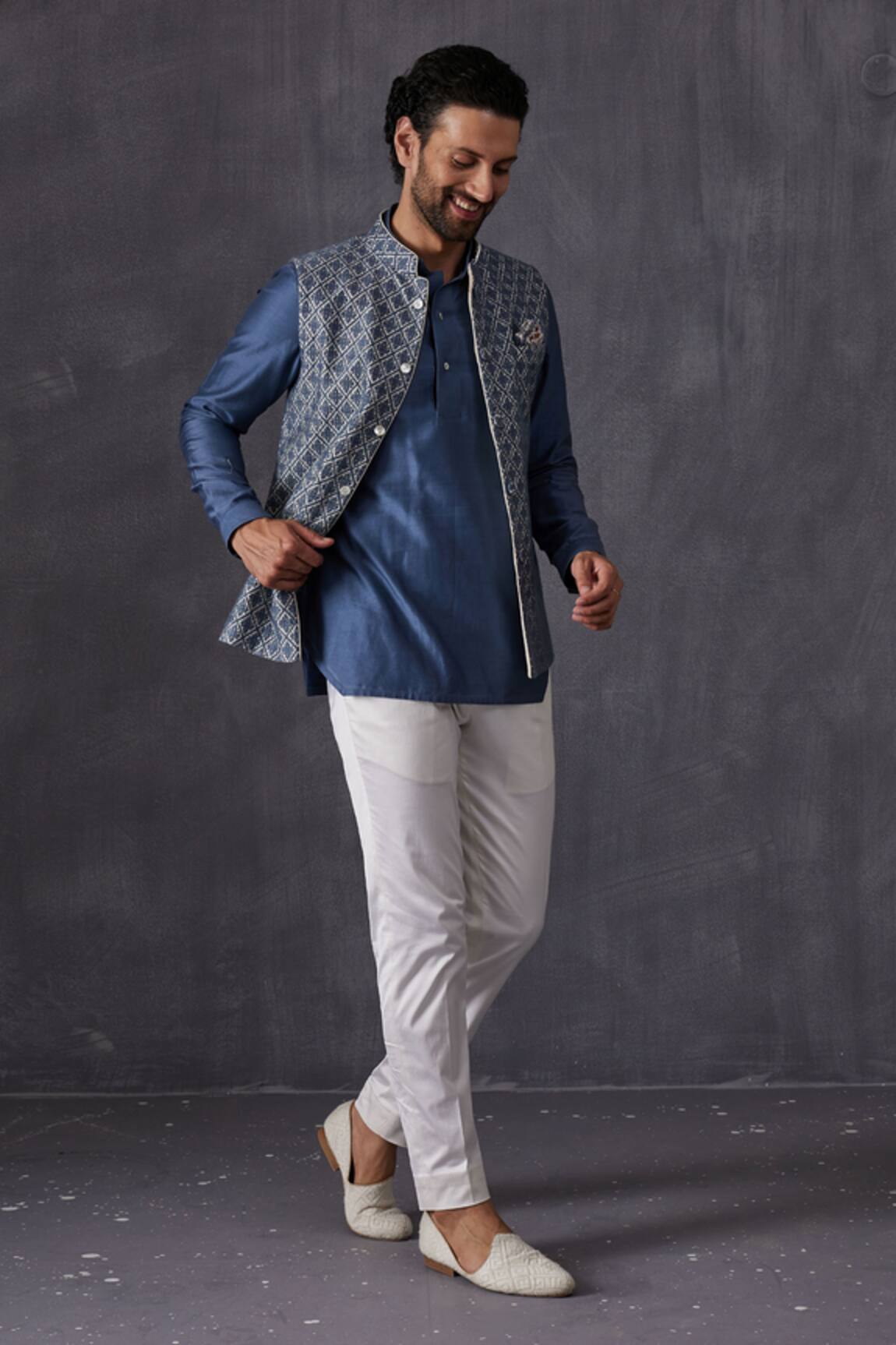 Arjan Dugal Chanderi Silk Asymmetric Kurta & Pant Set 