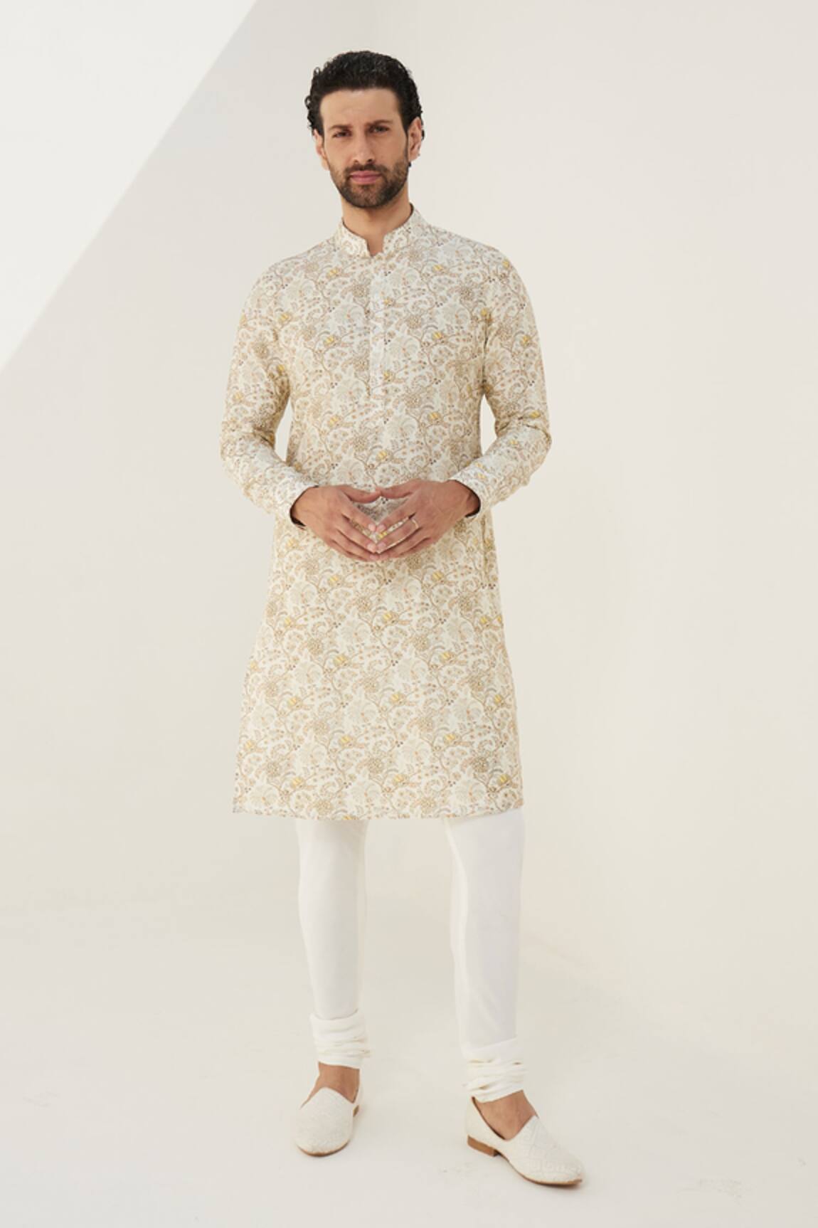 Arjan Dugal Floral Print Chanderi Silk Kurta Set