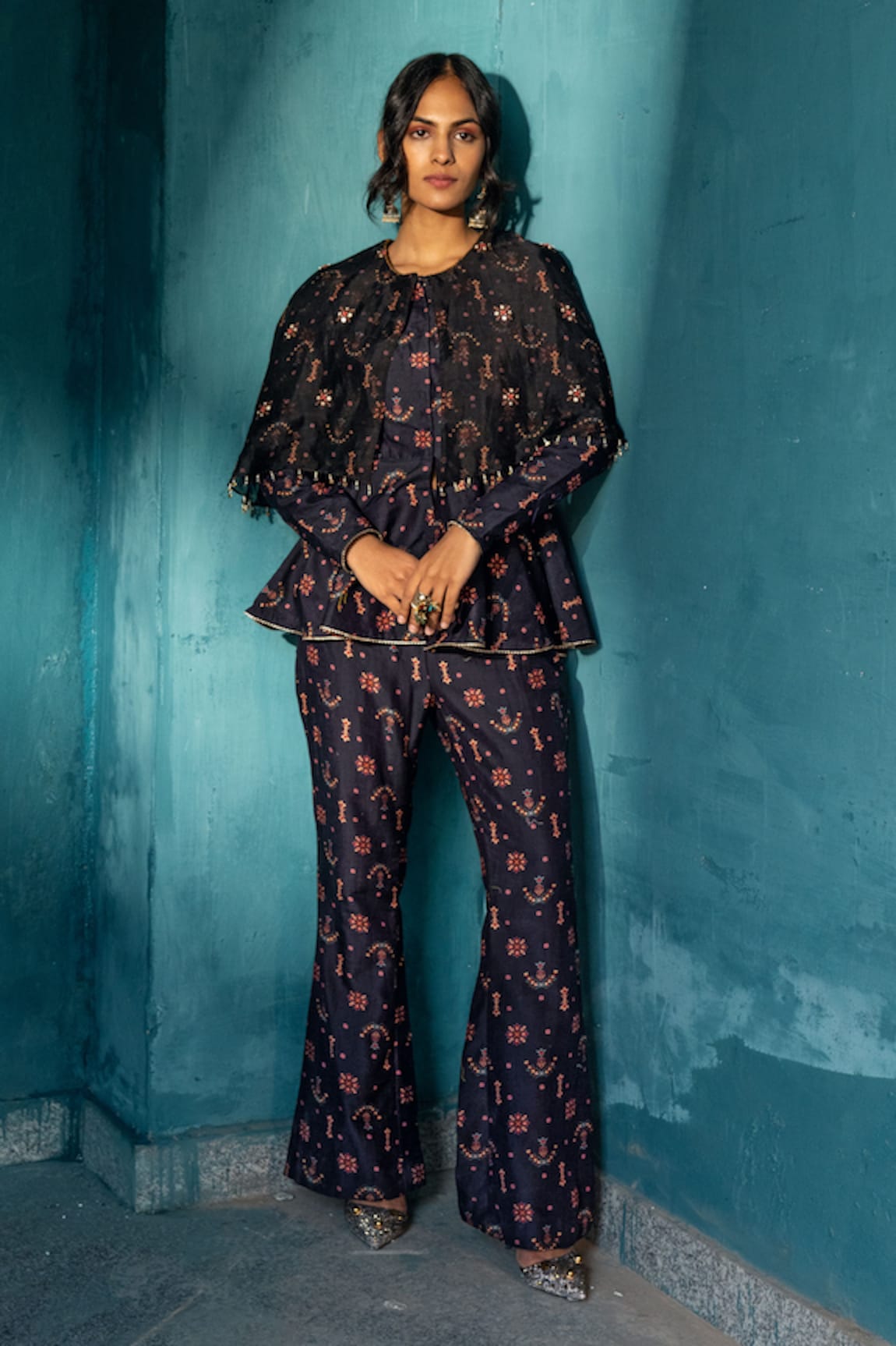 KYROSS Silk Chanderi Peplum Top & Pant Set