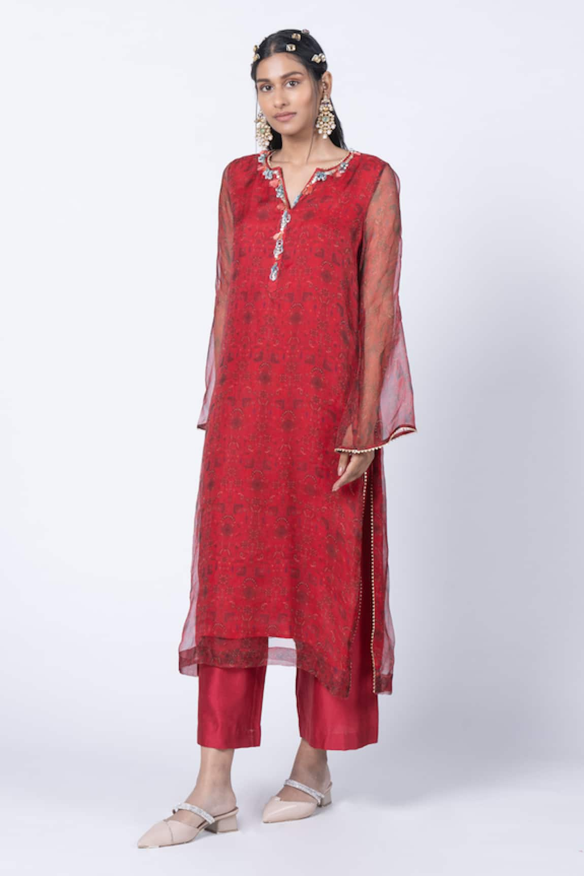 KYROSS Jaal Print Kurta & Palazzo Set