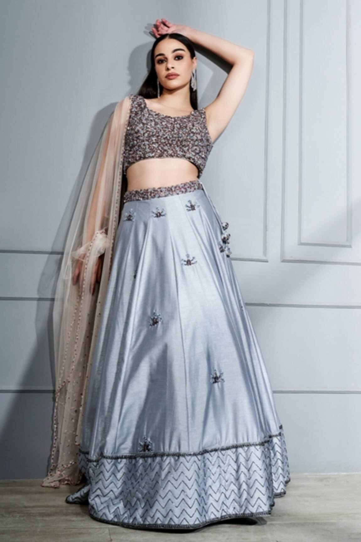 Sammohi By Moksha And Hiral Hand Embroidered Blouse Lehenga Set 