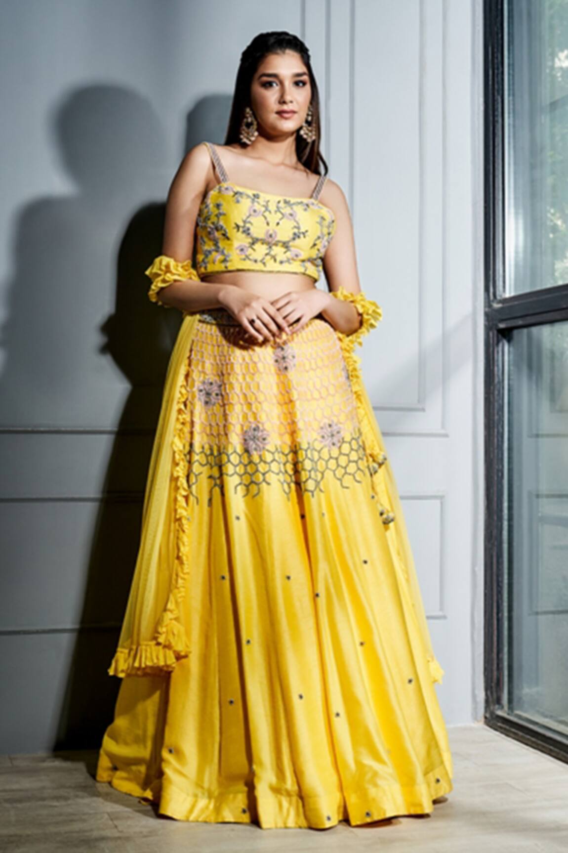 Sammohi By Moksha And Hiral Hand Embroidered Lehenga Set With Ruffle Dupatta