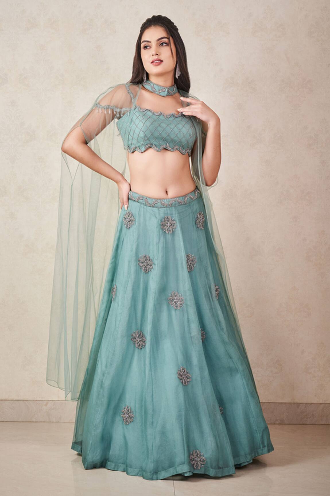 Sammohi By Moksha And Hiral Beads Embroidered Blouse Lehenga Set