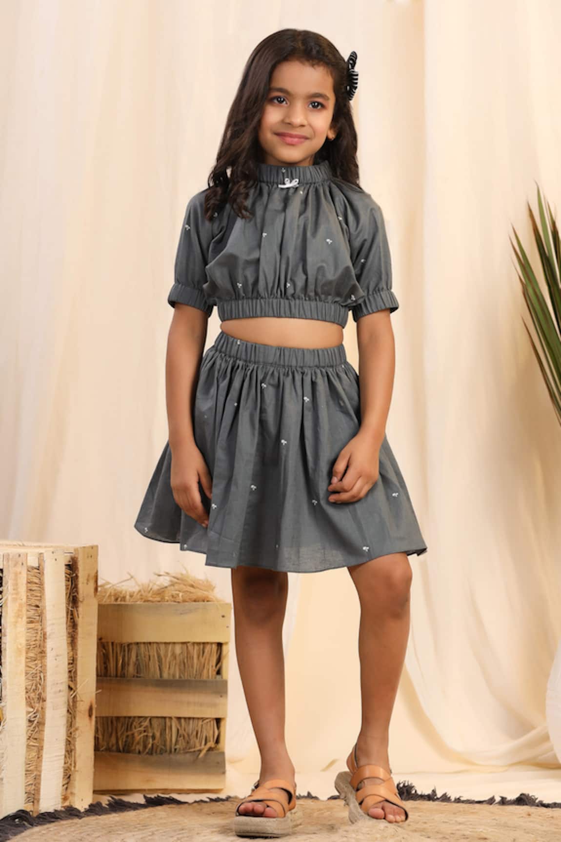 CASA NINOS Cotton Placement Printed Crop Top & Skirt Set
