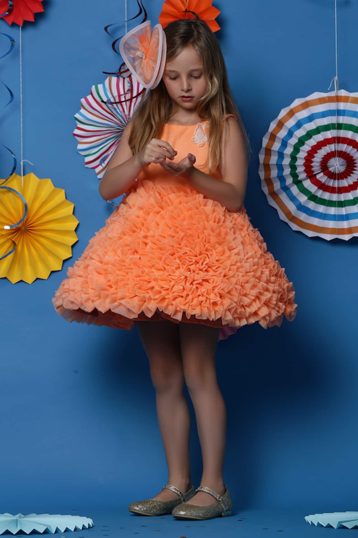 CASA NINOS Embellished Yoke Ruffled Dress