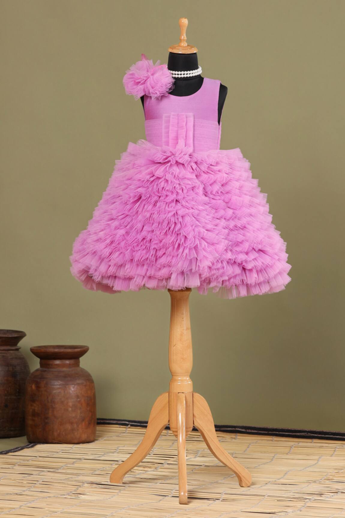 CASA NINOS Pintucked Yoke Ruffled Dress