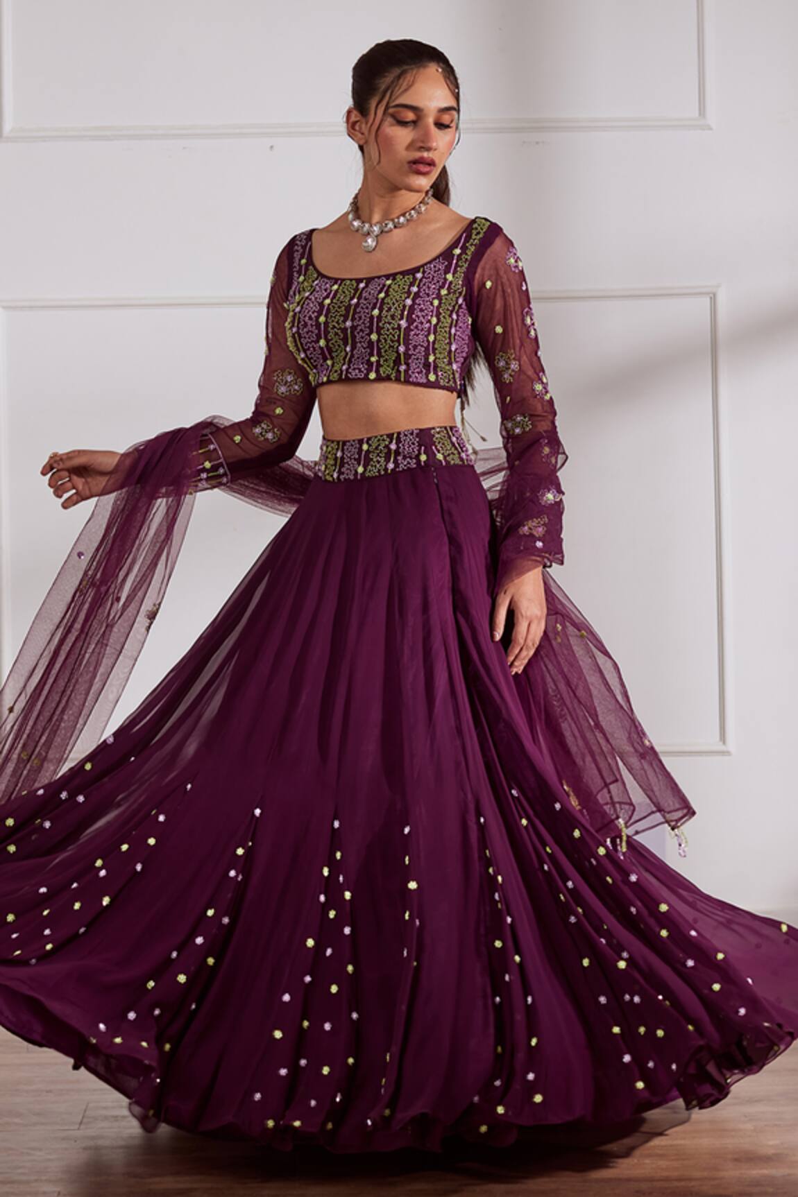 Sonal Pasrija Embroidered Godet Panelled Lehenga Set