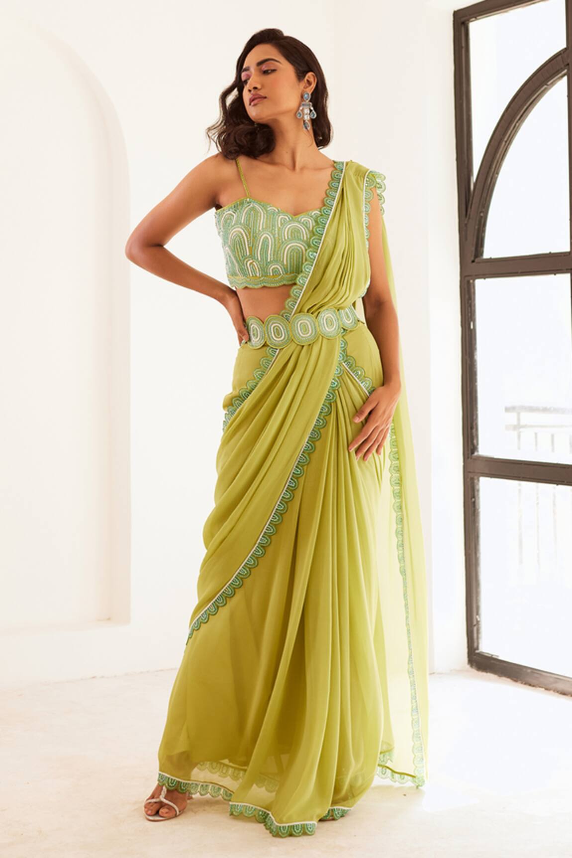 Sonal Pasrija Pre-Draped Saree & Embroidered Blouse Set 