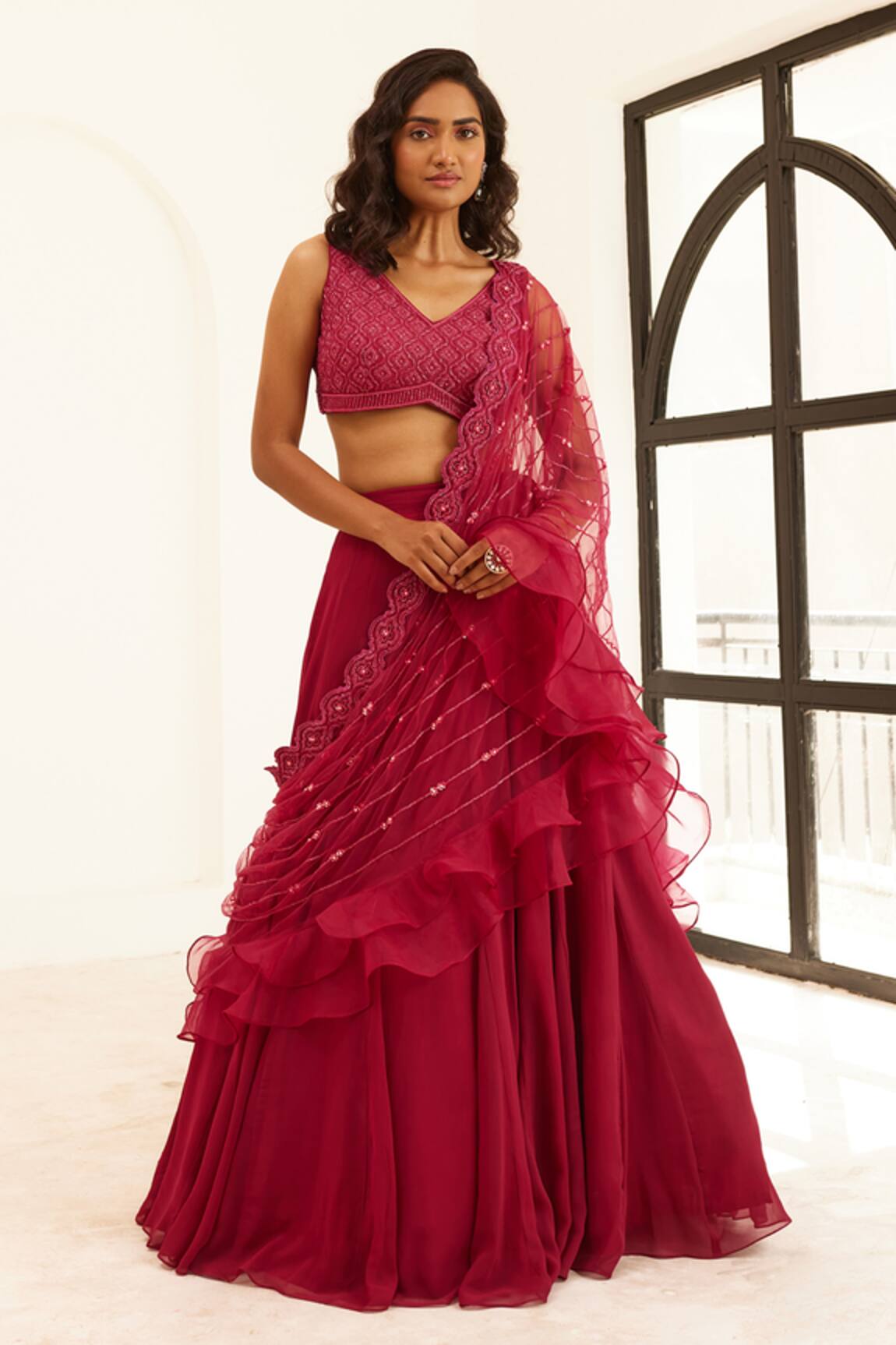 Sonal Pasrija Lehenga Cut Dana Embroidered Blouse Set 
