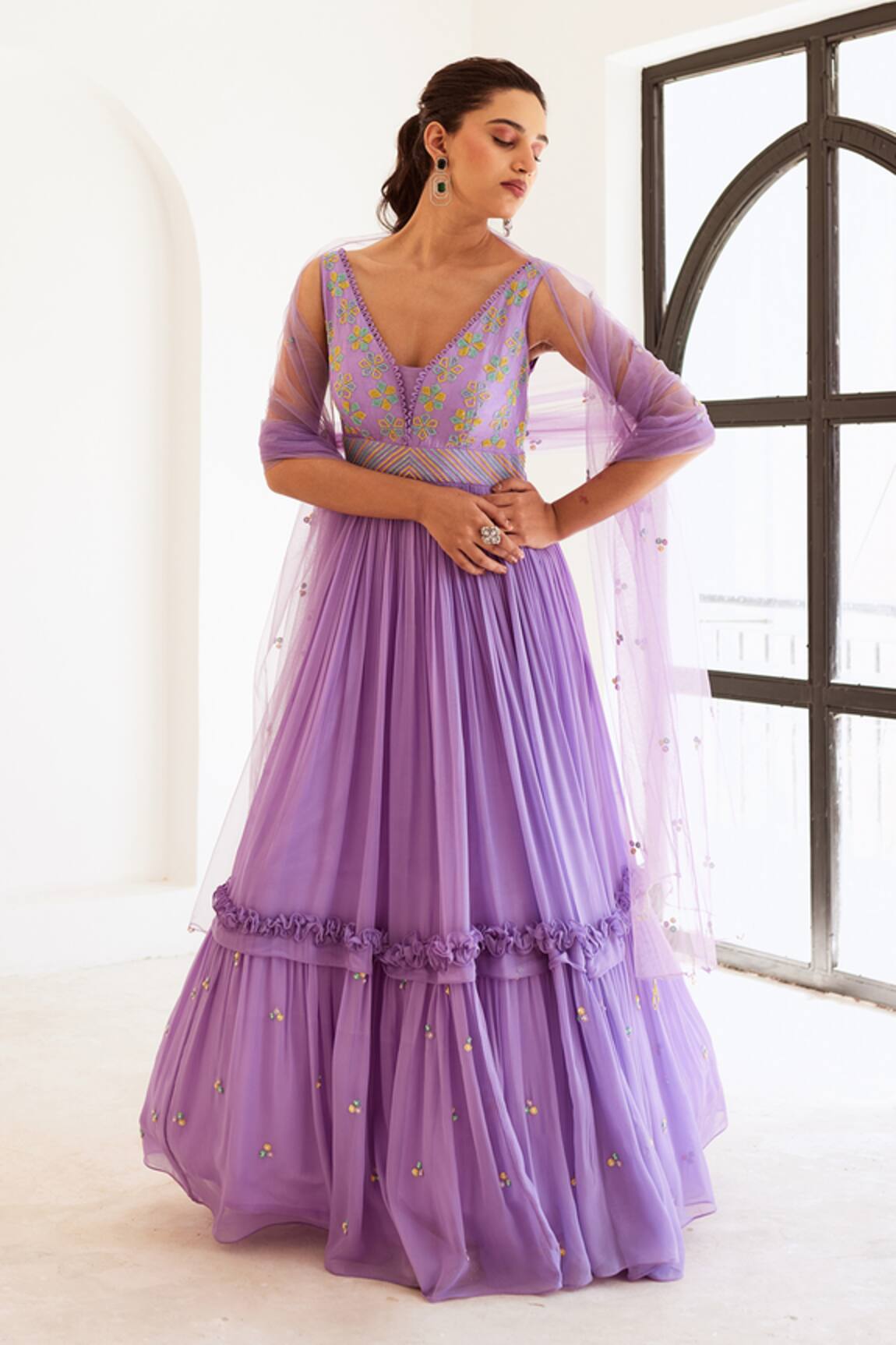 Sonal Pasrija Floral Cutdana Embellished Anarkali With Dupatta