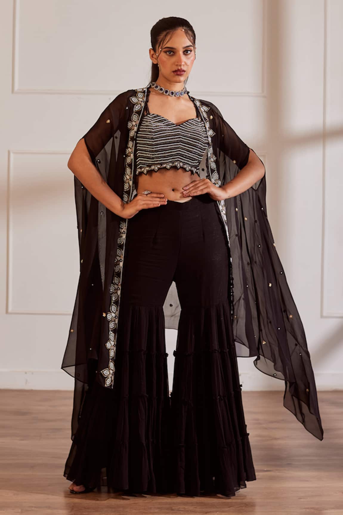 Sonal Pasrija Sheer Cutdana Embellished Cape Gharara Set