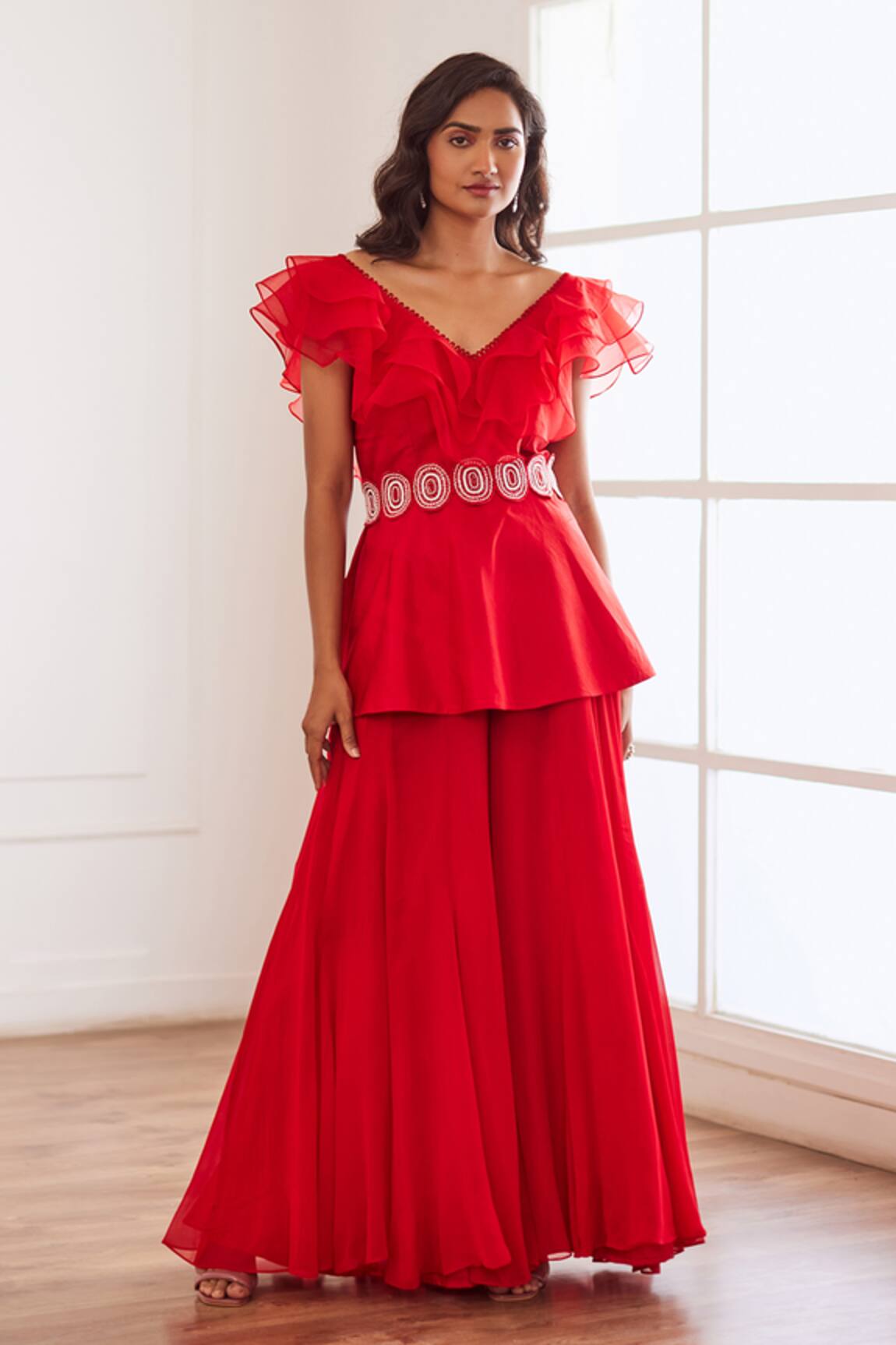 Sonal Pasrija Ruffled Peplum Top Sharara Set