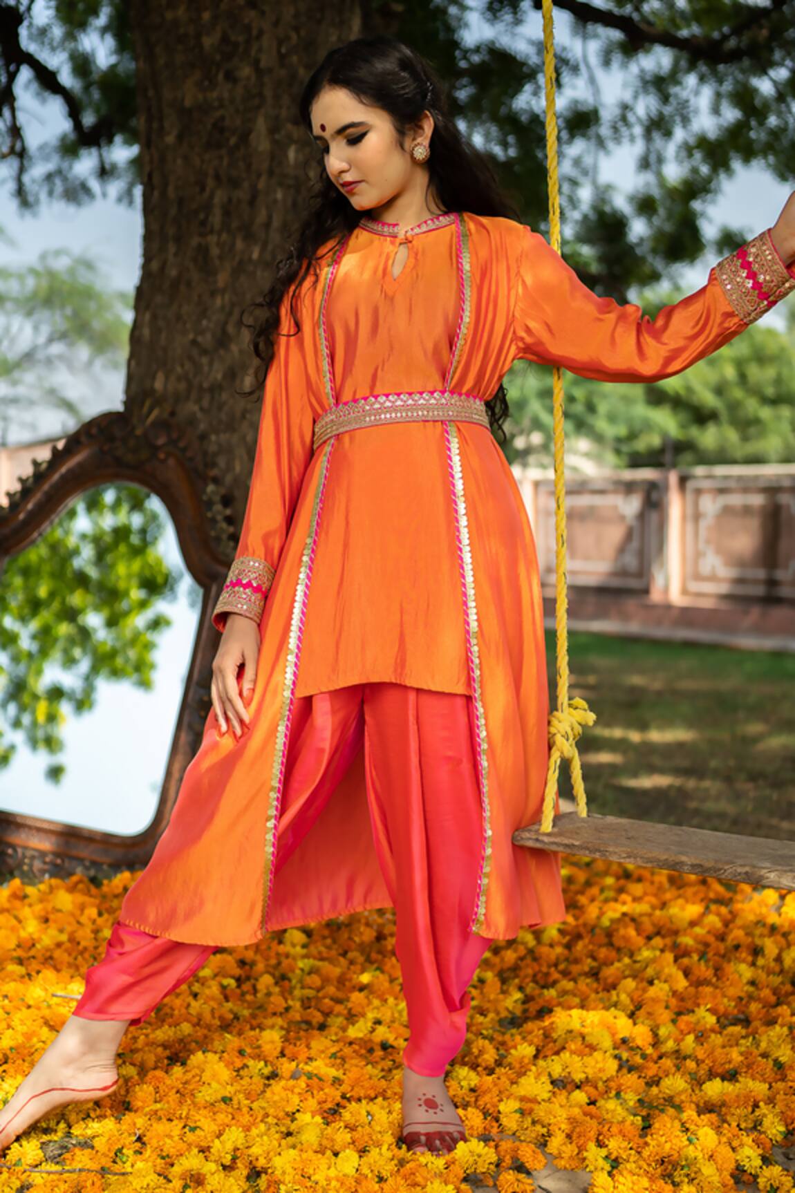 The Home Affair Marodi Embroidered Kurta & Jacket Set