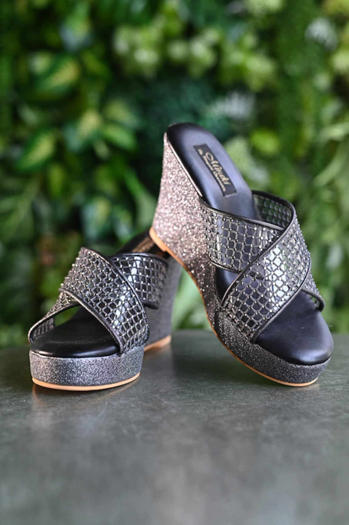 Miraki Rhinestone Embellished Criss Cross Wedges