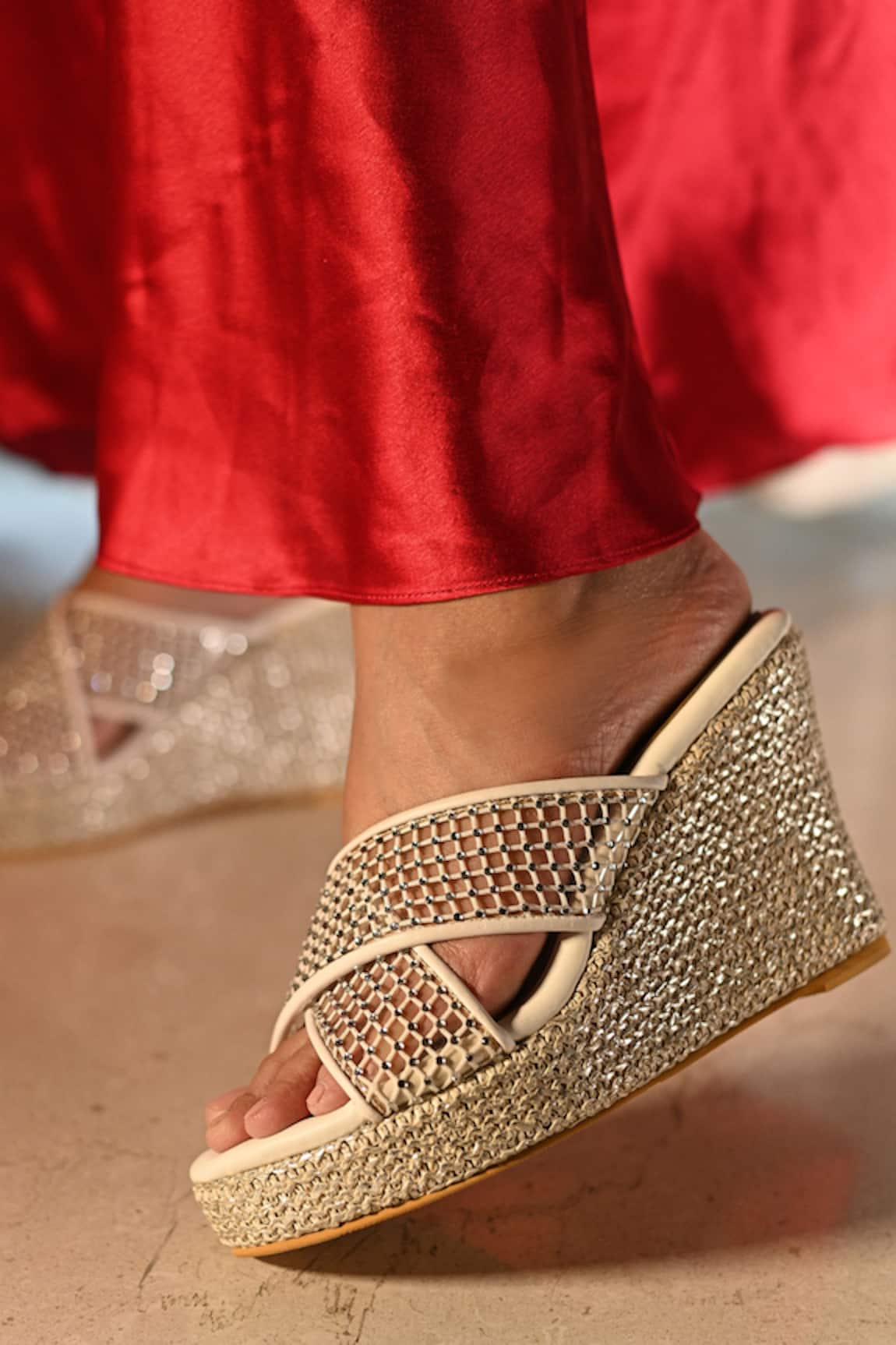 Miraki Crystal Embellished Criss Cross Wedges