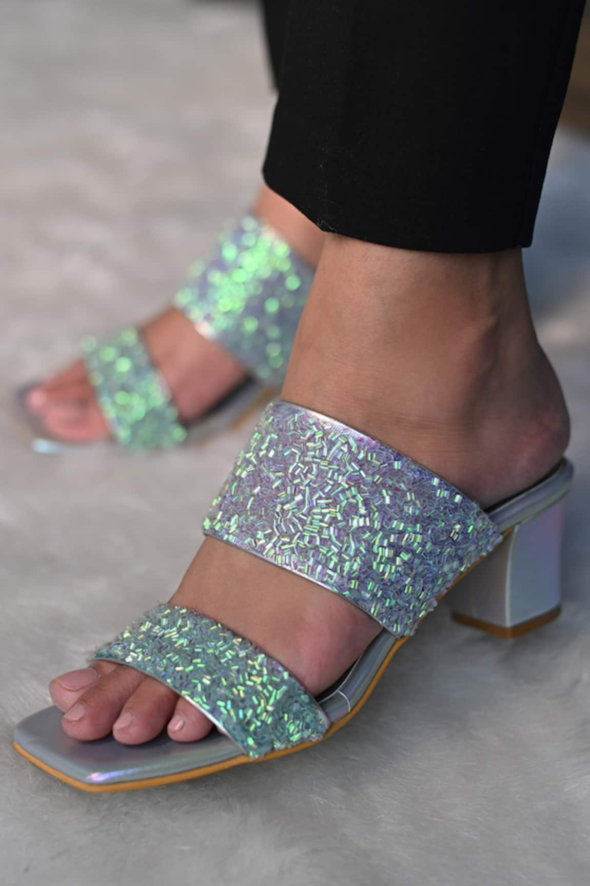 Miraki Iridescent Slip On Block Heels