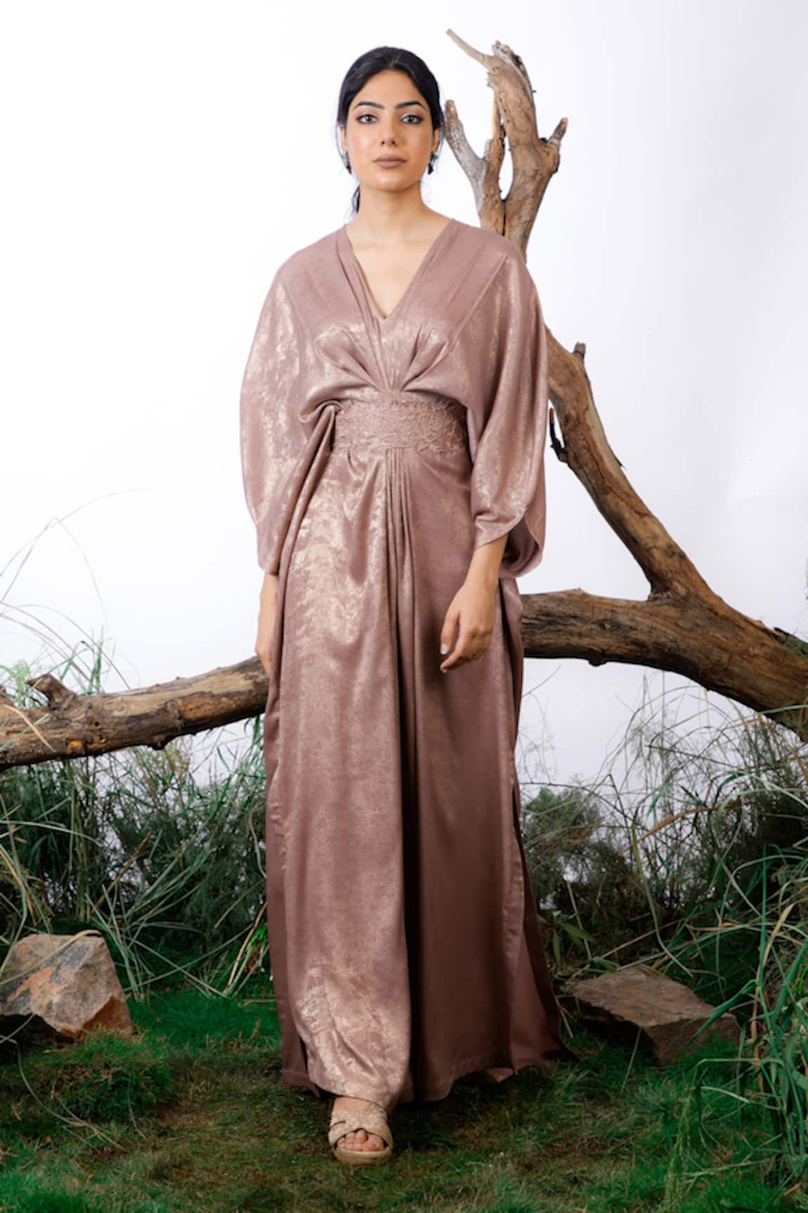 OMANA BY RANJANA BOTHRA Lisa Metallic Kaftan With Belt