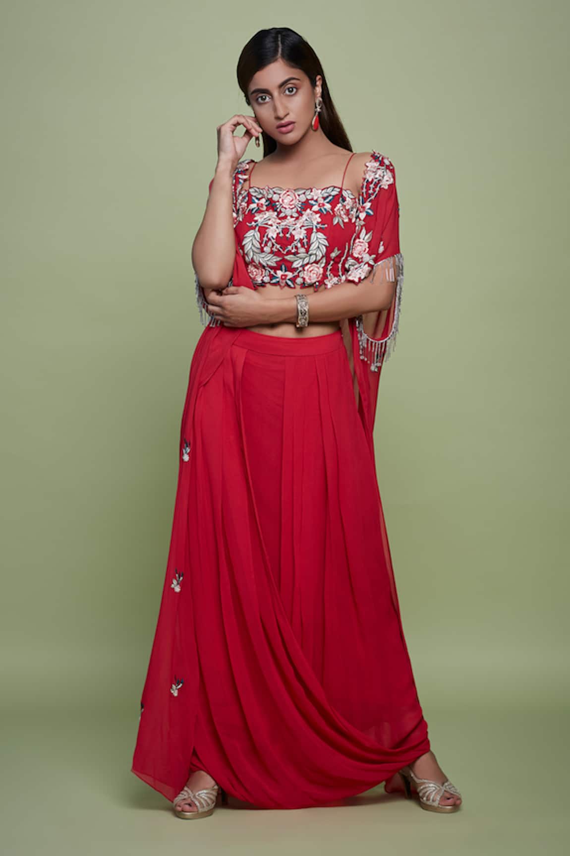 Vyasa By Urvi Hand Embroidered Cape Skirt Set