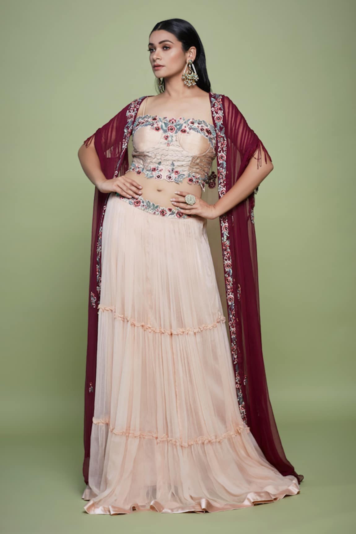 Vyasa by Urvi Tiered Lehenga & Embroidered Corset Set