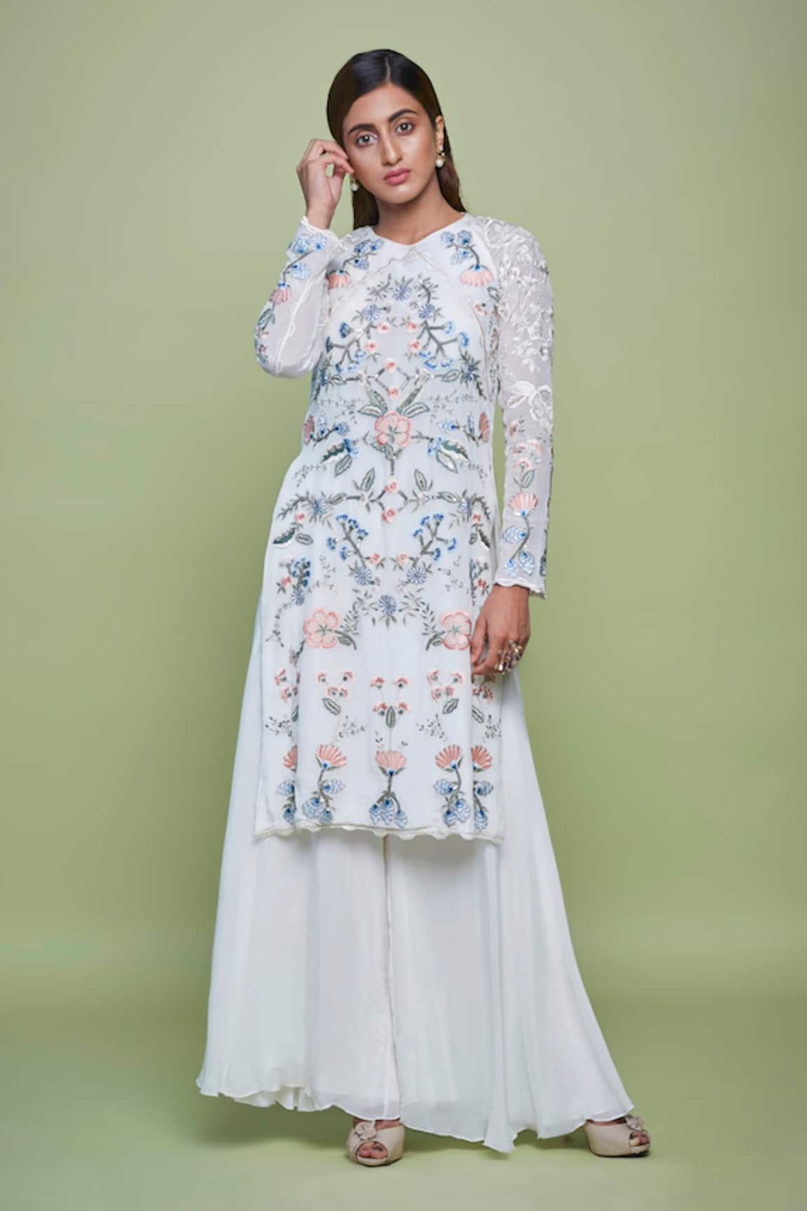 Vyasa by Urvi Sequin Floral Embroidered Kurta With Sharara