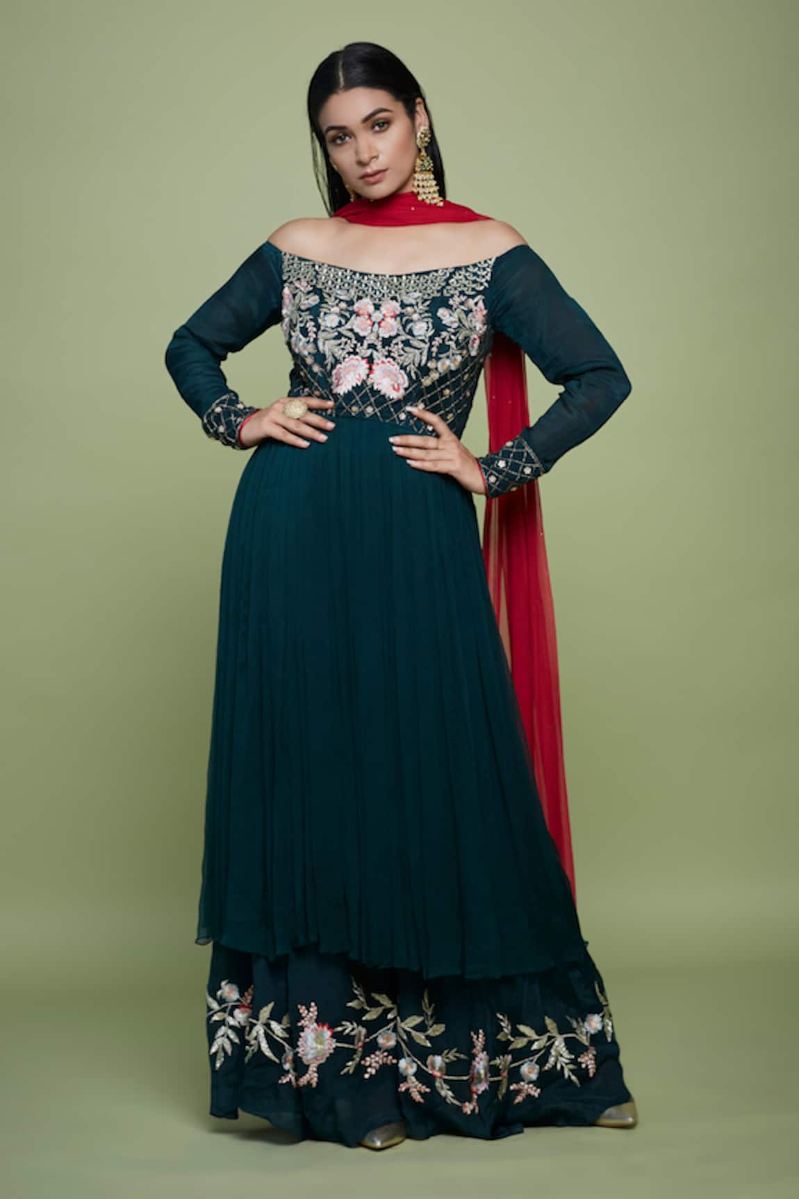 Vyasa by Urvi Floral Bloom Embroidered Bodice Anarkali Sharara Set