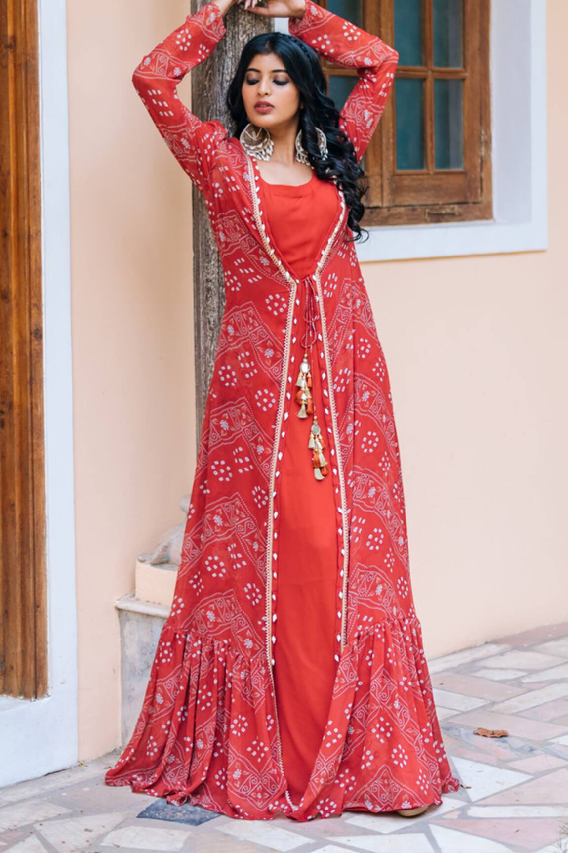 Studio Bagechaa Bandhej Print Jacket With Anarkali
