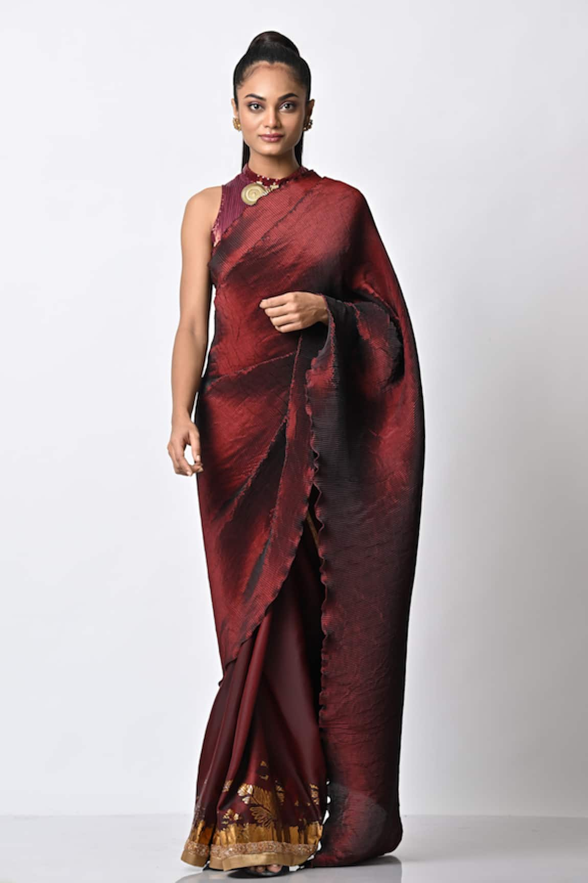 Kiran Uttam Ghosh Border Embroidered Saree With Unstitched Blouse