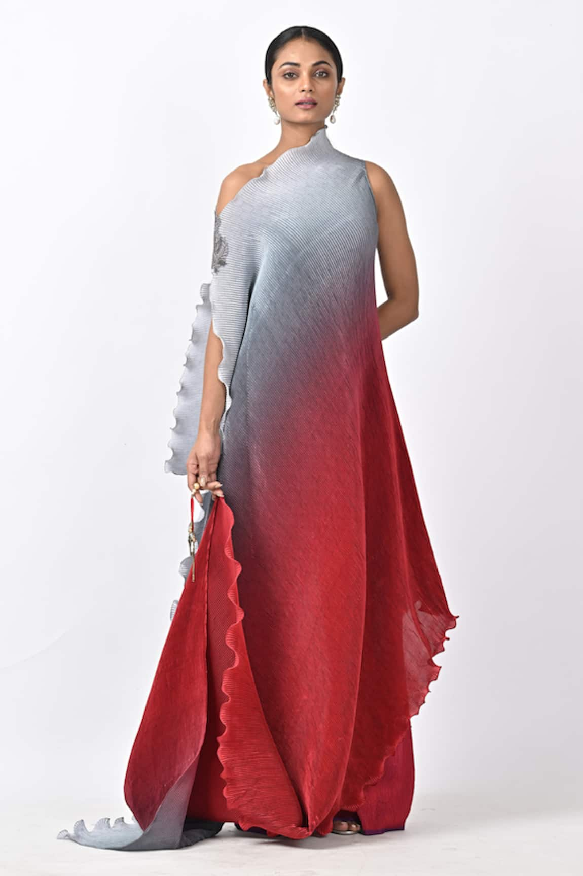 Kiran Uttam Ghosh Hand Embroidered Ombre Draped Dress