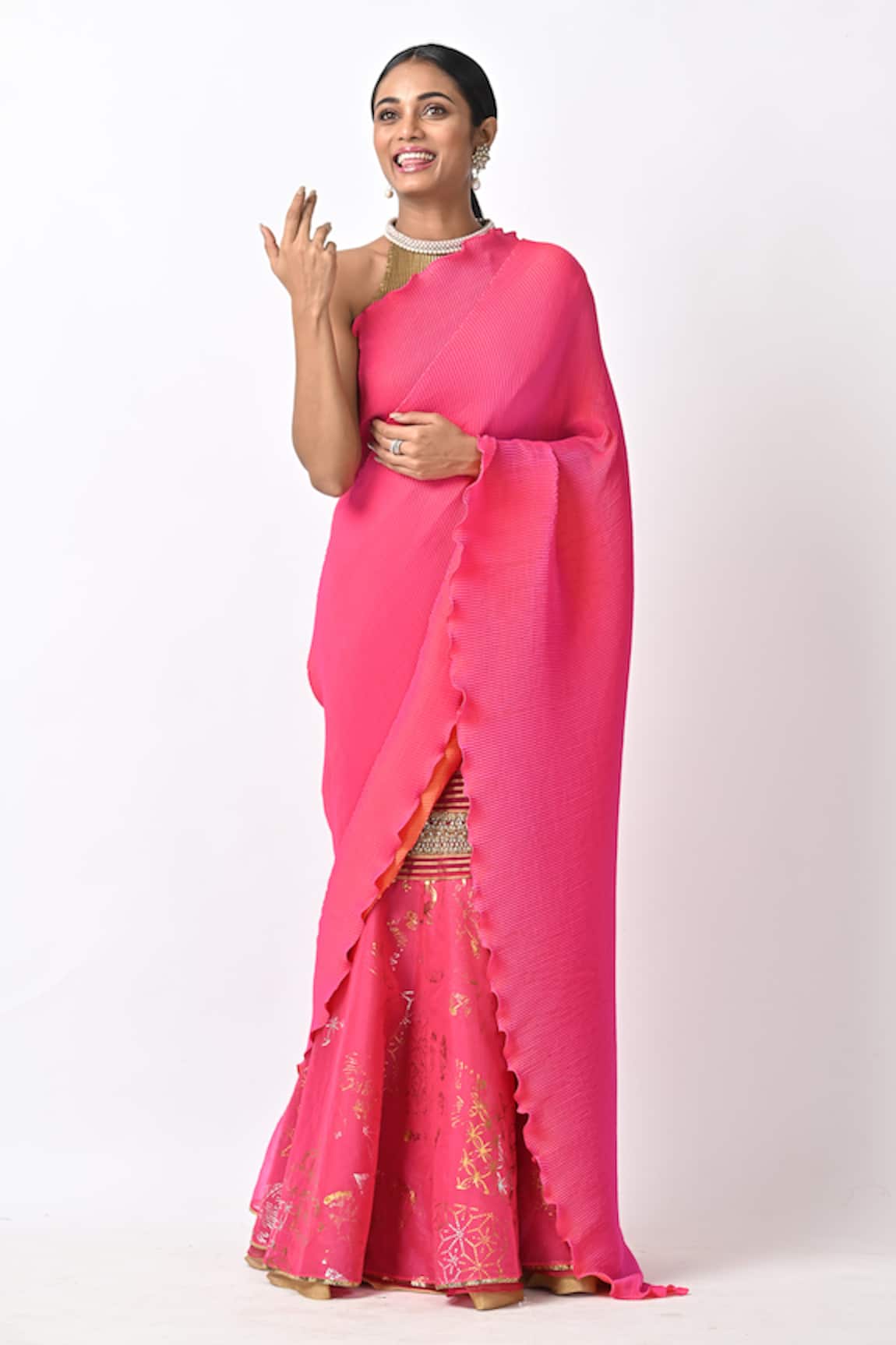 Kiran Uttam Ghosh Hand Embroidered Pre-Draped Skirt Saree Set