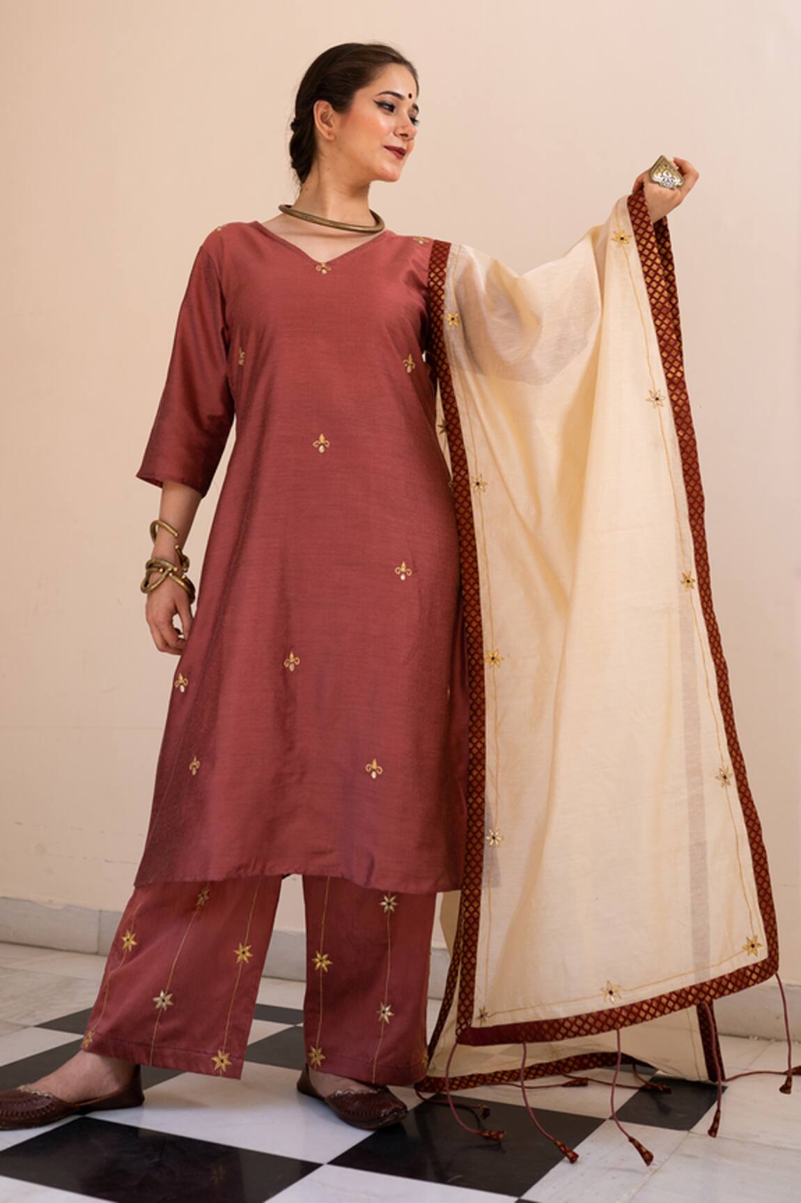 The Home Affair Gota Embroidered Kurta Palazzo Set 