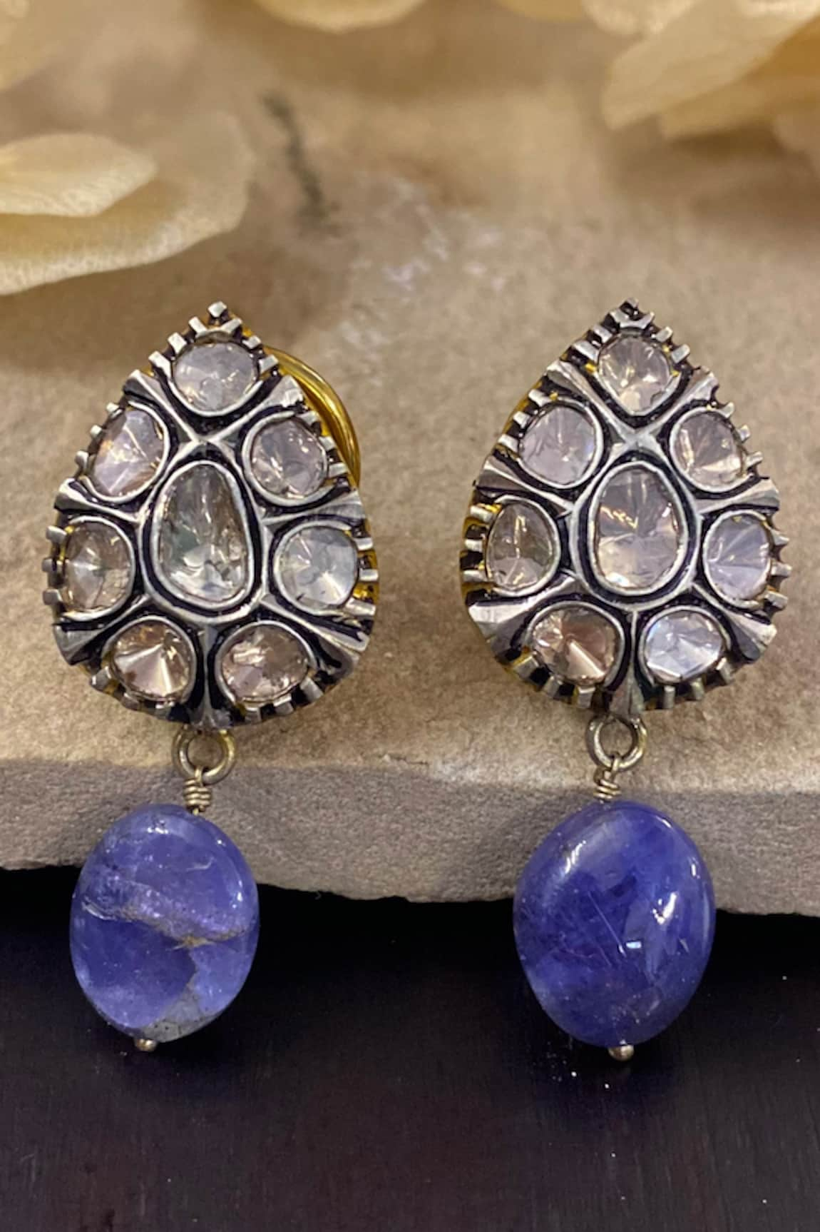 The Alchemy Studio Vintage Paradise Tanzanite Drop Uncut Diamond Earrings