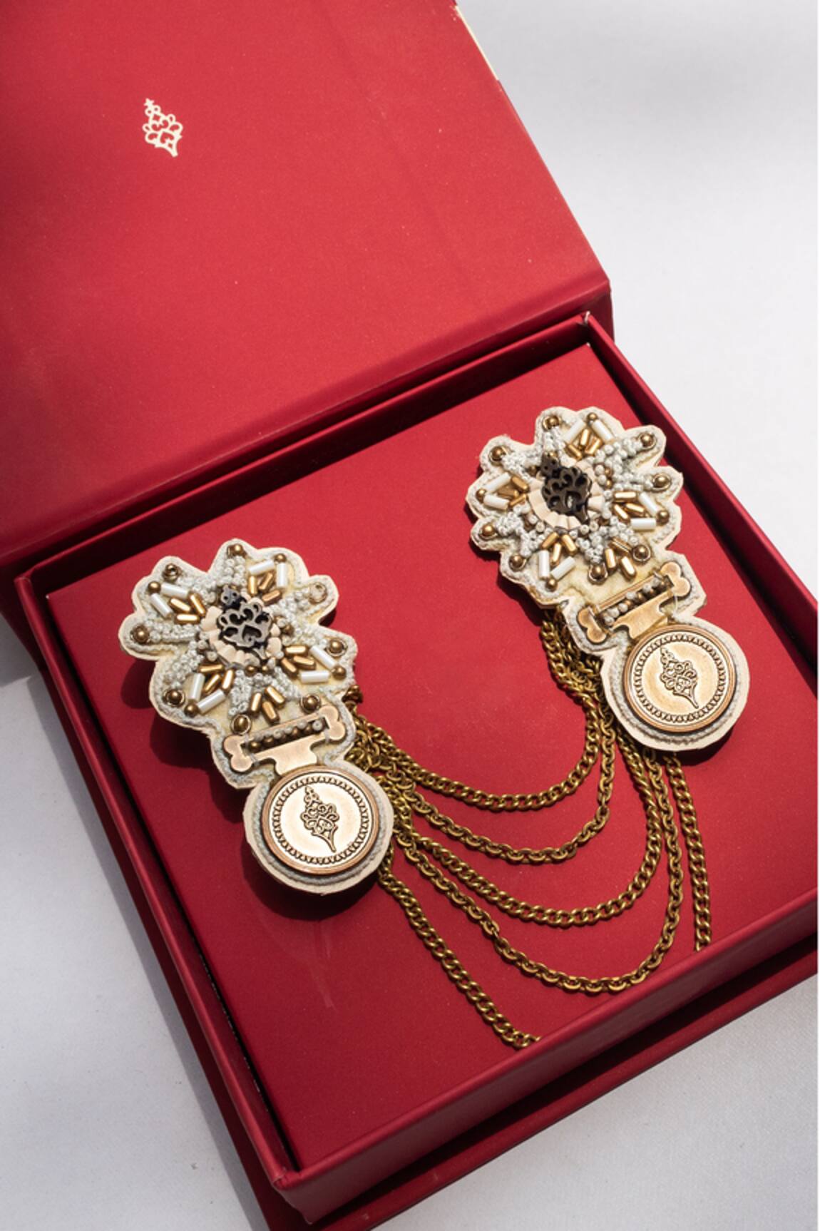 S&N by Shantnu Nikhil Thread & Bead Embroidered Crest Brooches